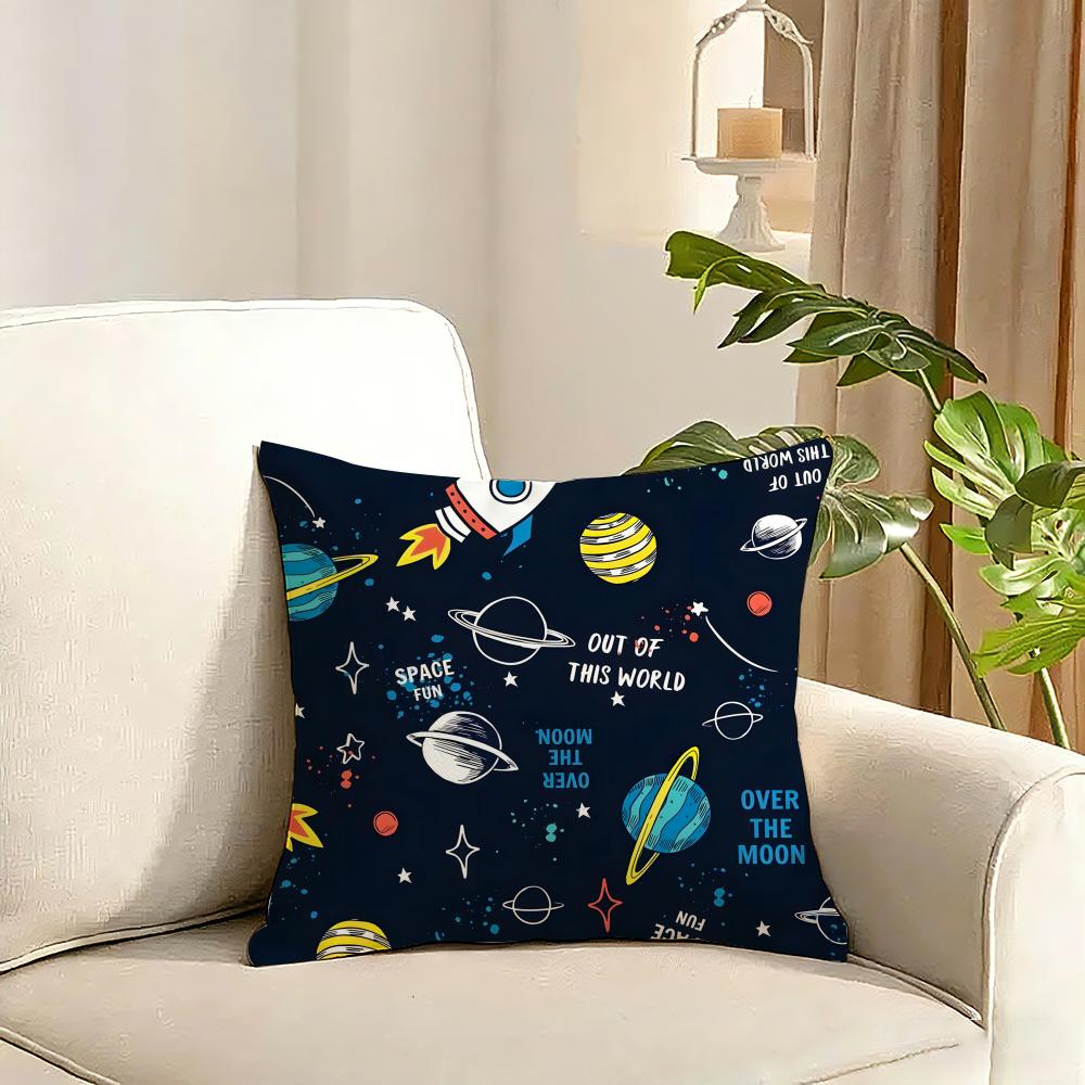 outer space spaceship astronaut rocket Cushion Cover Reversible Plush Pillow Cover Soft Fluffy  Home Decor for Sofa Bedroom