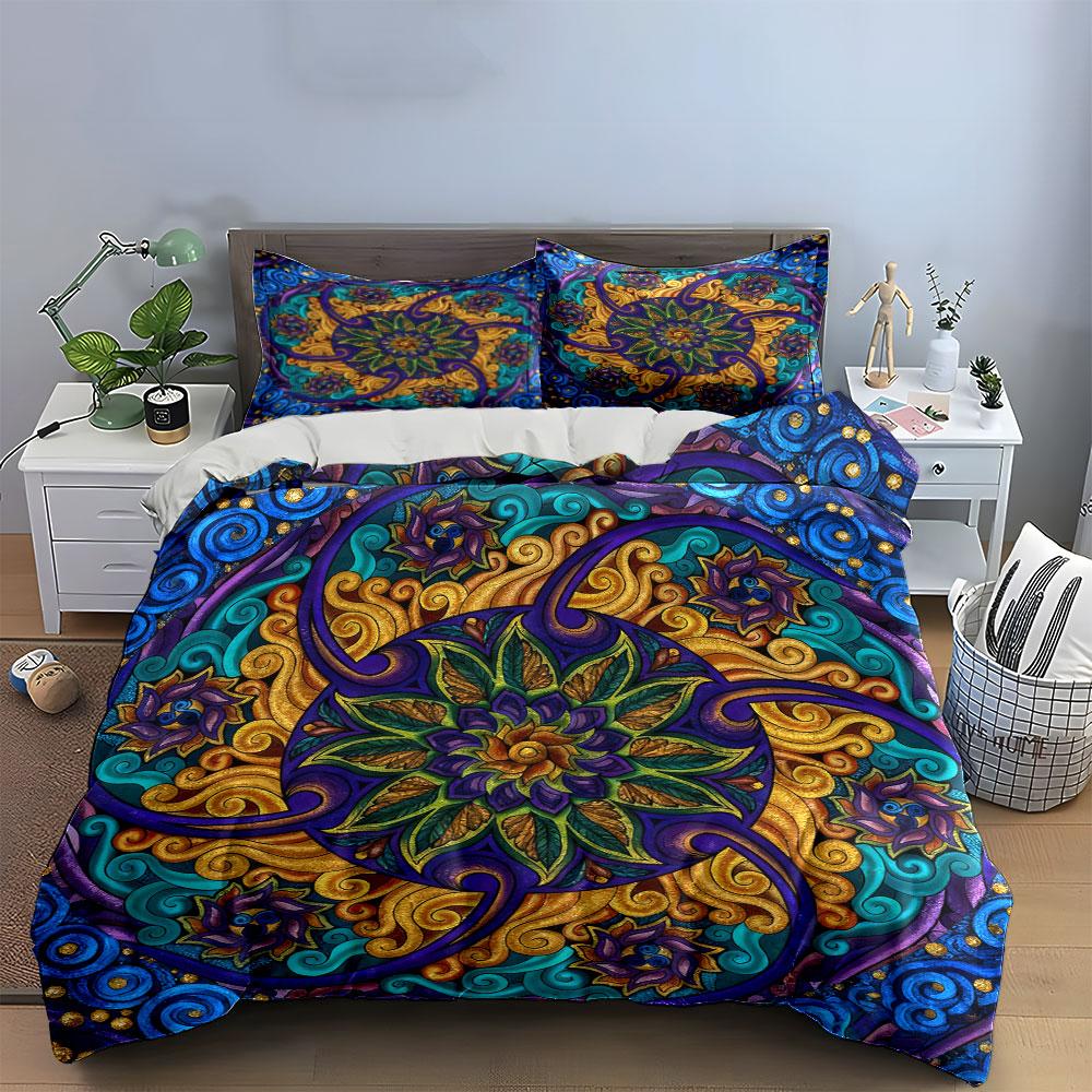 Mandala Design Bedding Set Soft Comfortable Duvet Cover Bedding Set Included 1*Duvet Cover & 2*Pillowcases, Gift