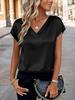 Women's Solid Color Satin V-neck T-shirt - Spring/Summer European & American Fashion Pullover Top