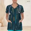 Women Plus Size Abstract Printed Nurse Scrub Top V Neck Short Sleeve With Front Pockets