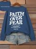 Casual Women's Hoodies Faith Over Fear Letter Printing Sweatshirts Fleece Warm Comfortable Pocket Pullovers Autumn Streetwear