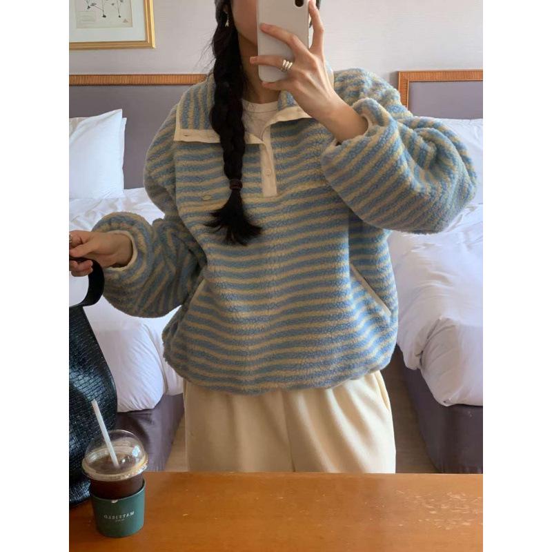 

Cozy Korean Chic Fleece Sweatshirt for Fall/Winter One Size светло-синий