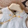 Girls Summer Chinese Embroidered Floral Vest Dress with Ruffled Hem Qipao Cheongsam Dress for Kids