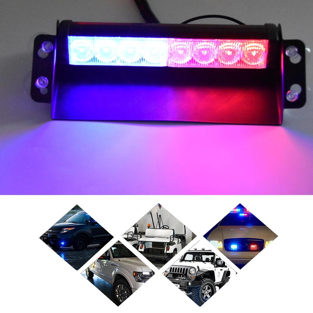 Car LED Strobe Light Police Lights Signal Lamps Red/Blue Flash Dash Emergency Flashing Windshield Warning Light 12V 8 LED