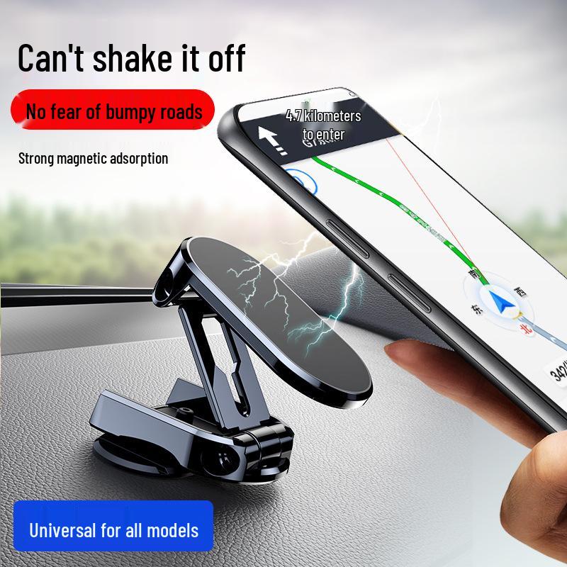 Adjustable Magnetic Alloy Car Phone Holder with Multi-Angle Rotation and Folding Design