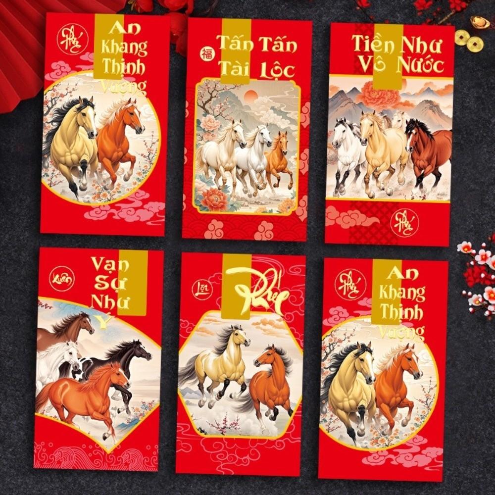 6pcs Blessing New Year Money Envelope 2026 Horse Year Spring Festival Red Envelope  Festival Gifting