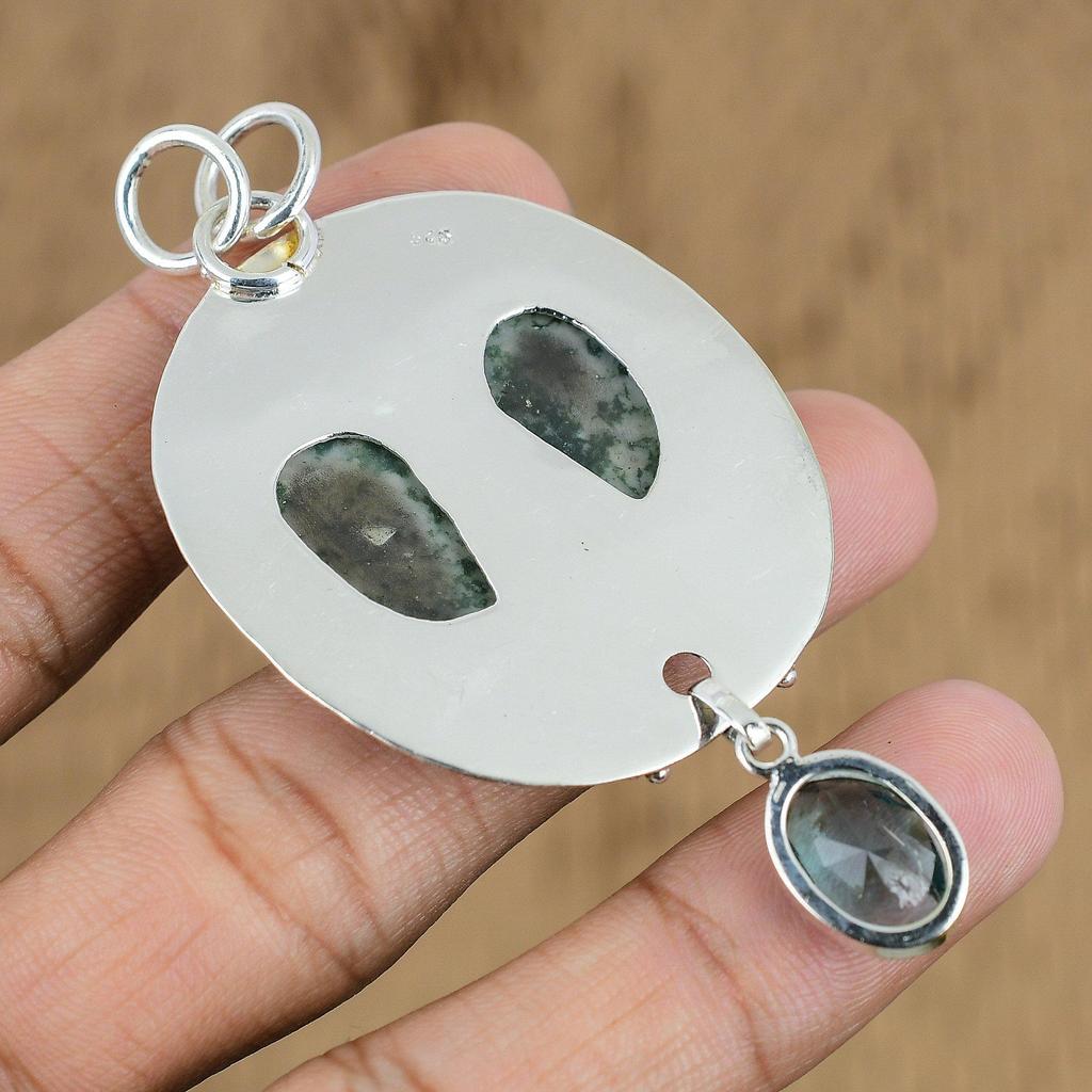 Birthday Gift For Her Natural Tree Agate Gemstone Pendant 925 Sterling Silver