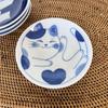 Fukubeya Mino Ware Malý talíř Nekogura 10 cm Vzor kočky Tora Sada 4 modrých kulatých talířů Přijímač malých kořenících sladkostí - Hachiware, Mike, Shima, -