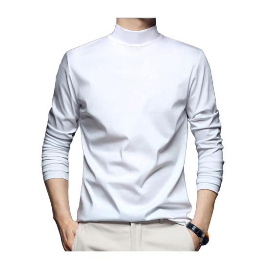 

Весна Осень Мужской Топ Защита Шеи Полувысокий Воротник Slim Fit Эластичный Длинные Рукава Пуловер Базовый Свитшот Для Дома Спортивный Тренажерный Зал Уличная Одежда L белый