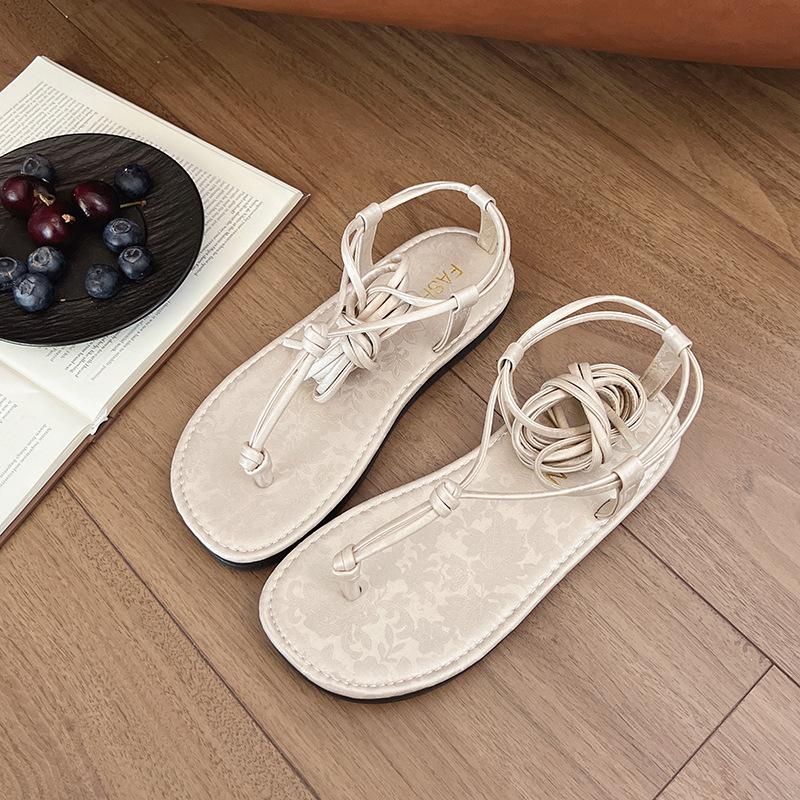 Retro Vacation Style Toe Sandals Fairy Shoes 2025 New Summer with Skirt Beach Shoes Flat Roman Shoes