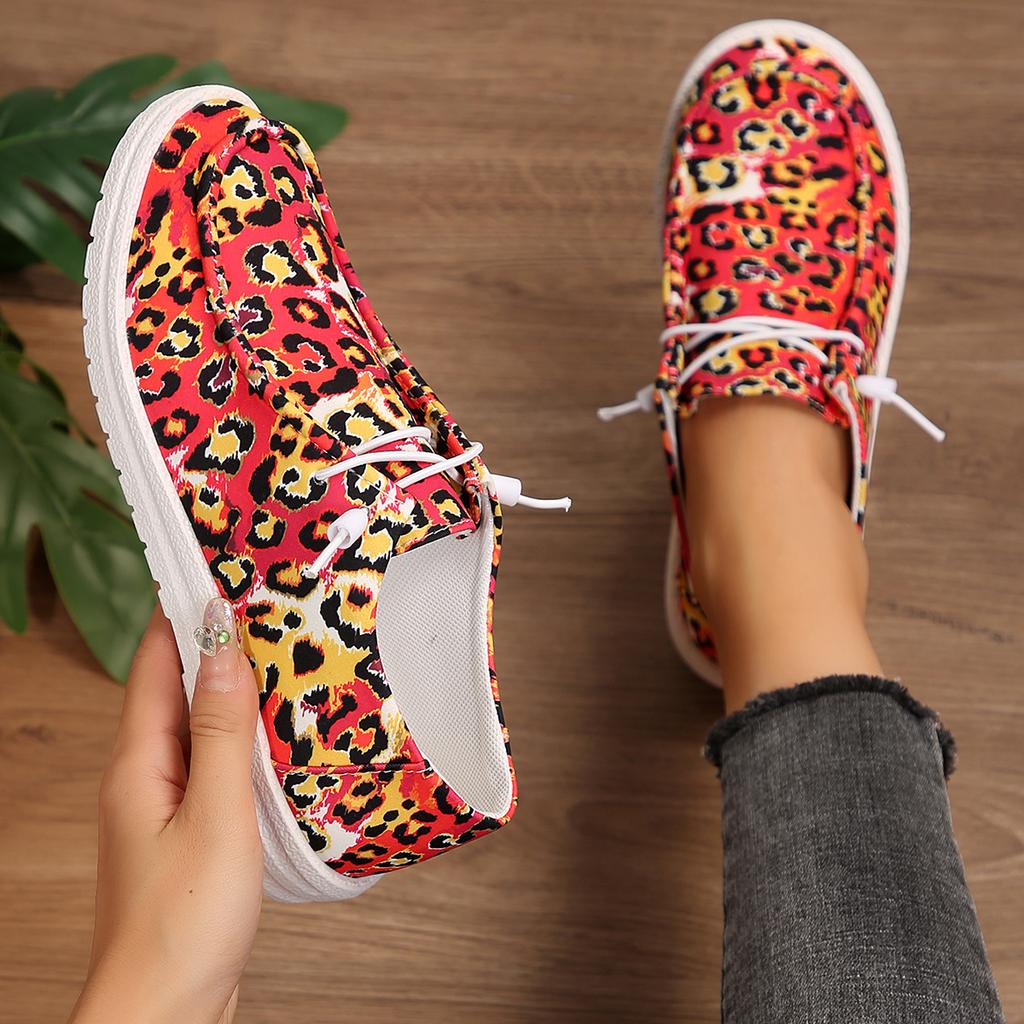 Fashion Women Flat Sneakers 2024 Spring Autumn New Outdoor Canvas Shoes Comfortable Walking Shoes Fashion Leopard Print Casual Sneakers