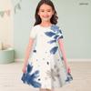 Girls Round Neck Short Sleeve Abstract Floral Printed A Line Flared Dress