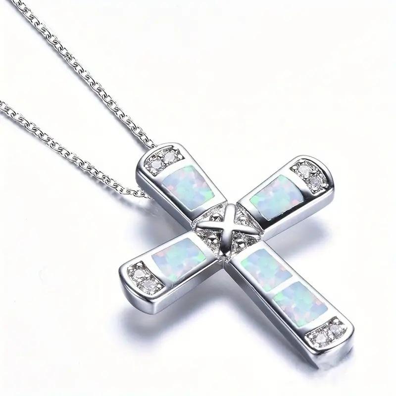 Fashionable Cross Pendant Necklace with Exquisite Oil Painting Design and Elegant Jewelry, Suitable for Daily Wear and Holiday Gifts