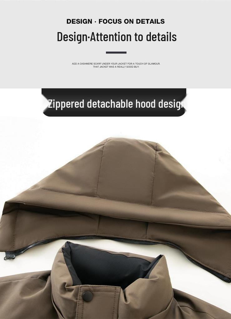 Men's Winter Thickened Cotton Jacket with Detachable Hood - Trendy, Warm, and Loose-Fit Coat for Dads