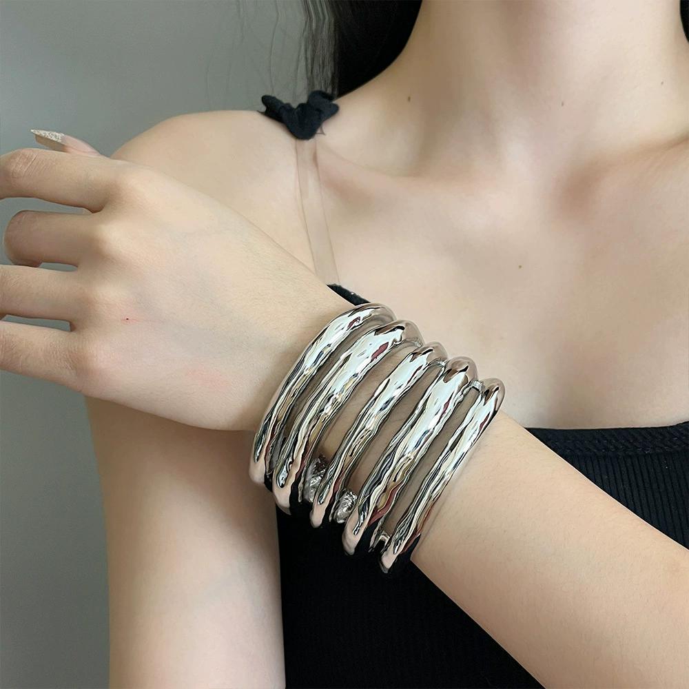Multi-Layer Wide Hollow Coil Metal Bracelet Women's Personality Exaggerated Bracelet Simple Fashion Jewelry Accessories