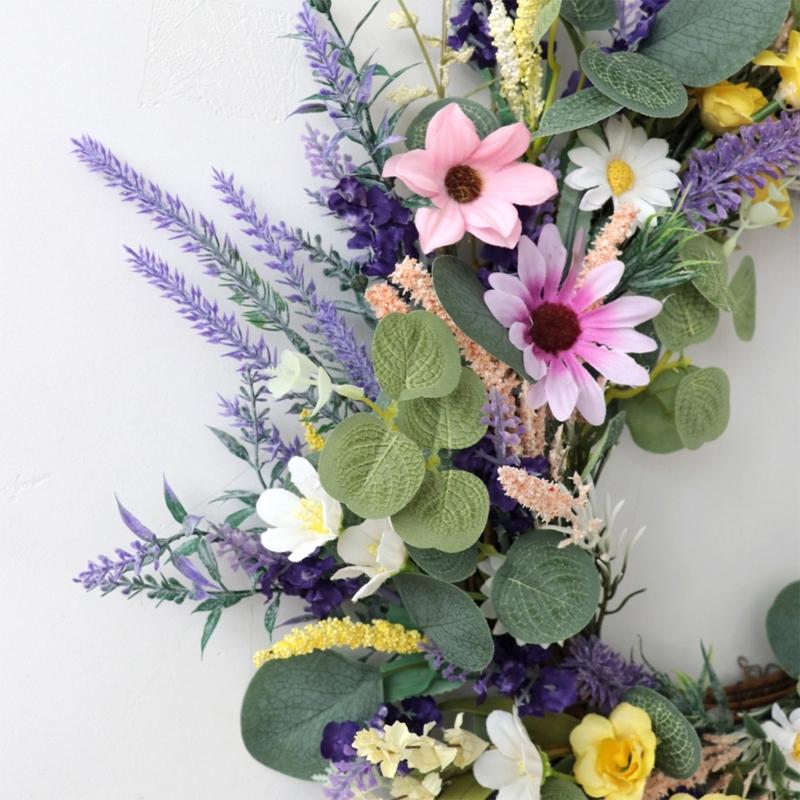 Artificial Flower Wreath Spring Festival Wreath Artificial Flower Wreath for Front Door Hallway Garden Farmhouses