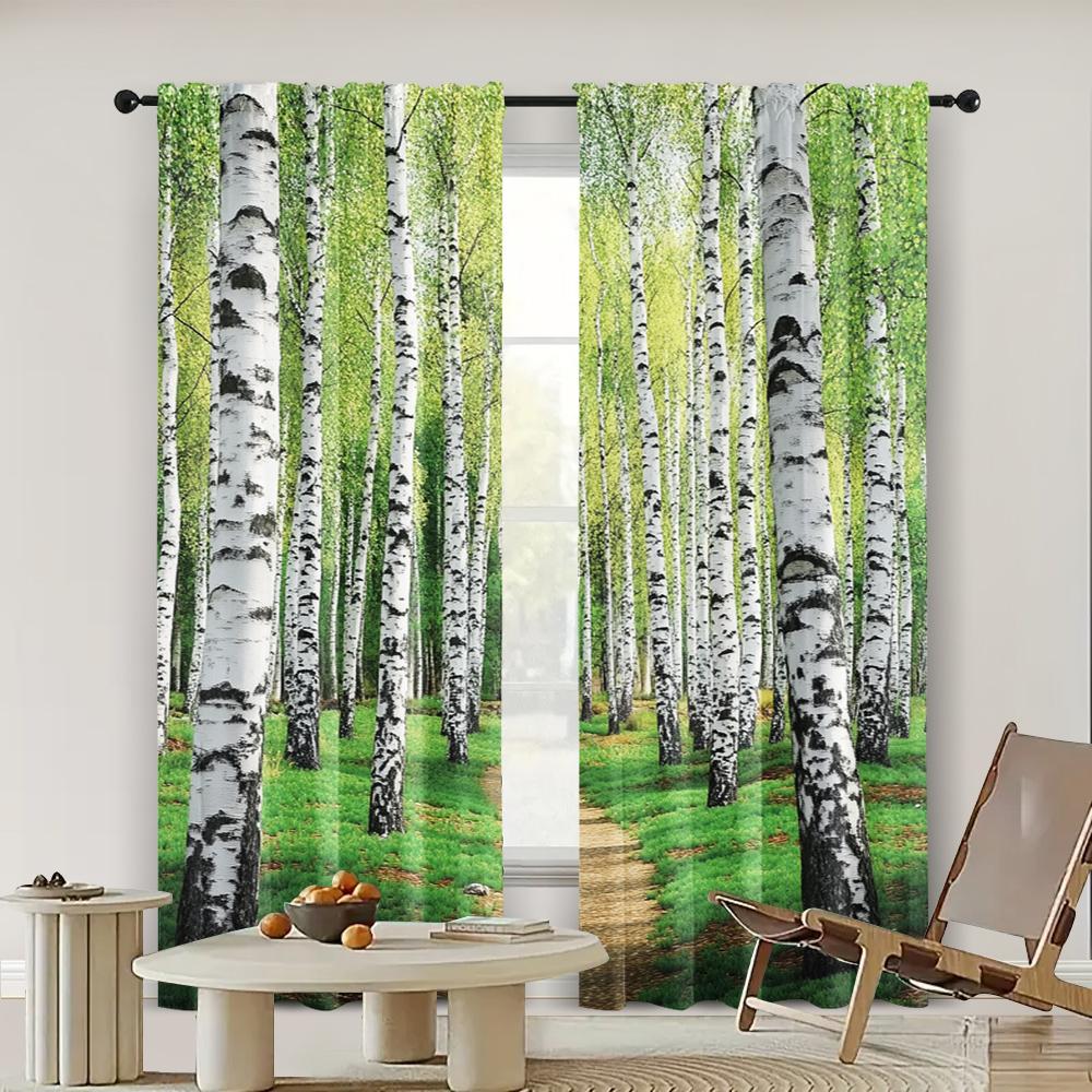 2pc,  Party Window Curtains Nature path birch forest early autumn woodland scenery Versatile Fabric,Without Electricity Family