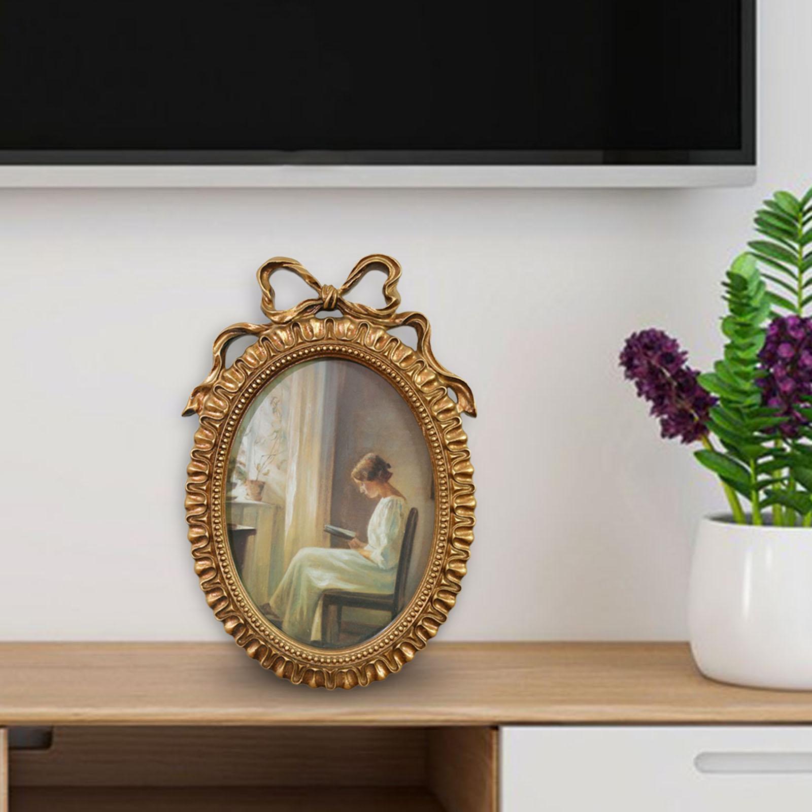 

Oval Photo Frame 10x6.9inch with Wall Hook Handmade Retro Styled Photo Gallery Art Old Fashioned for Weddings Decor Accessory