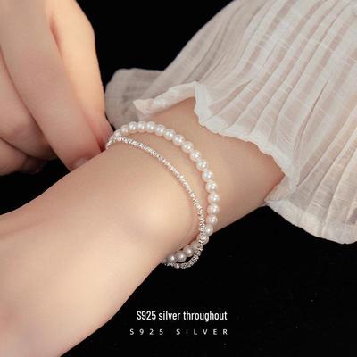 Banyanbaum S925 Sterlingsilber Doppellagiges Perlenarmband - Leichter Luxusschmuck Geschenk für Frauen