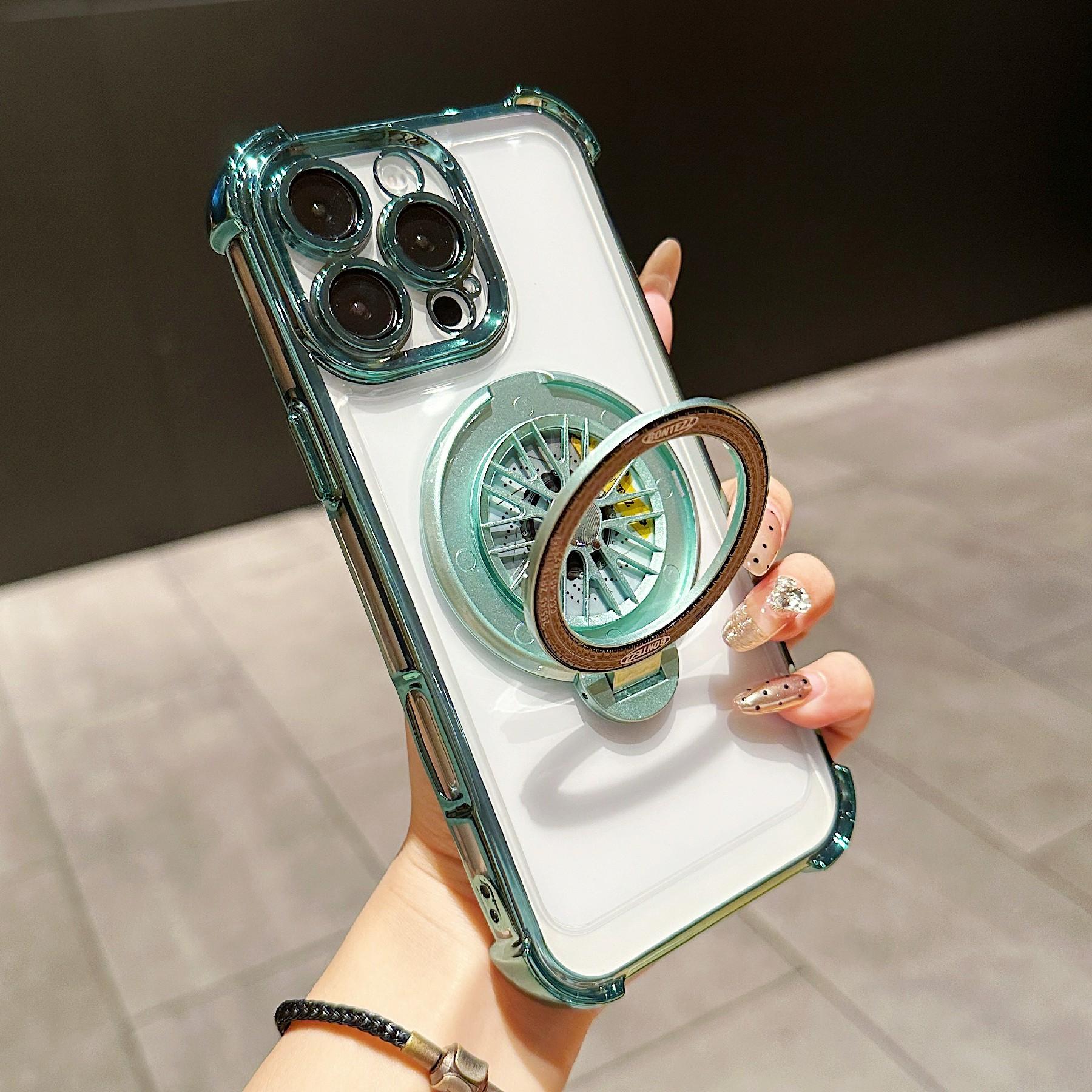 

For iPhone 16 Pro Magnetic Case Rotating Spinner Kickstand PC + TPU Airbag Mobile Cover E