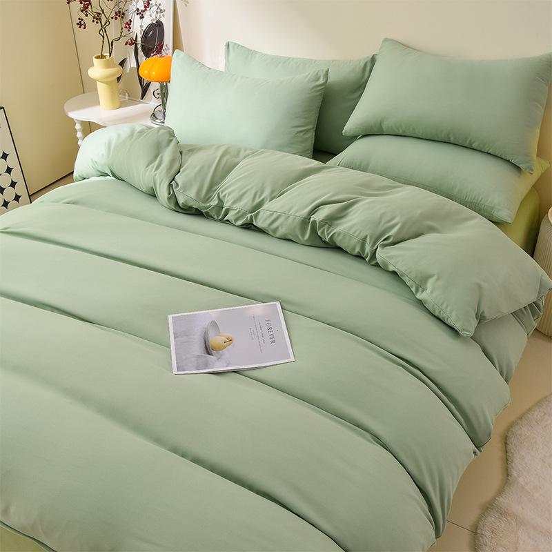 Plaid Solid Color Thickened Brushed Bed Sheet Four-piece Set Quilt Cover Single Piece Washed Cotton Dormitory Bedding Three-piece Set