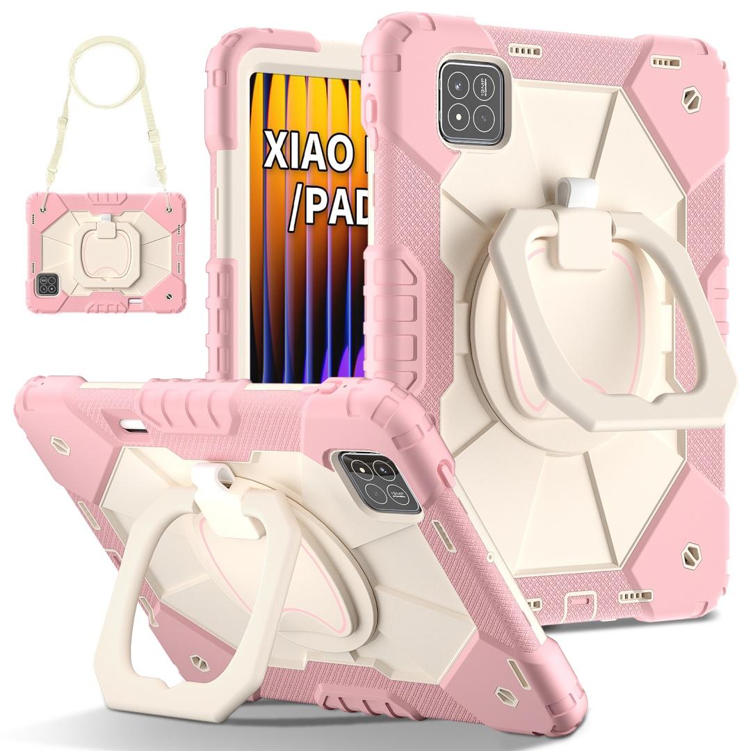 

Для Xiaomi Pad 7 / Xiaomi Pad 7 Pro. Поворотна рукоятка на 360°, міцна захисна підставка, ТПУ+ПК 3-в-1, антидетонаційний ударостійкий чохол для планшетів Xiaomi Pad 7 рожевий