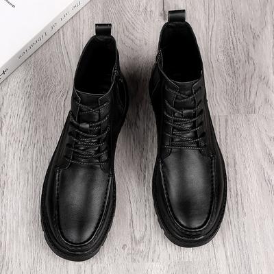 Male Boots Men All-match Winter Plush Snow Boots Genuine Leather Male Comfortable Ankle Boots Outdoor High Top Men Casual Shoes