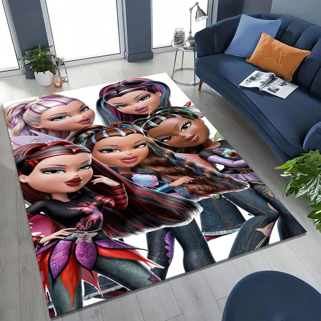 Fashion Girls Bratz Doll Cartoon Art Rug for Bedroom Living Room Sofa Home Doormat Decor,Large Kids Play Non-slip Floor Mat Gift