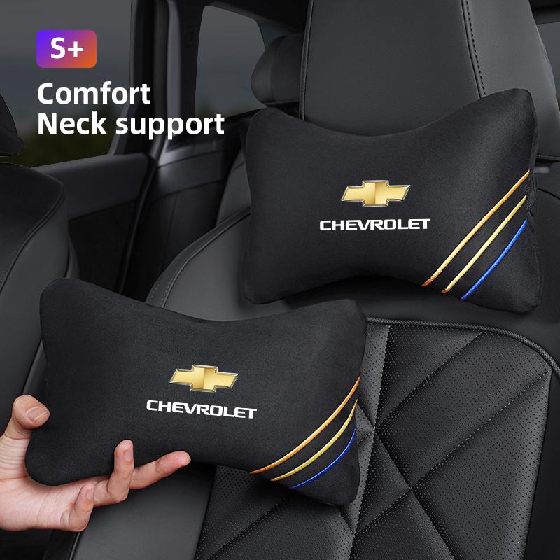 Car Headrest Pillow Lumbar Support Suede Neck Rest Back For Chevrolet Camaro Equinox Traverse Montana Silverado Trax Keychain