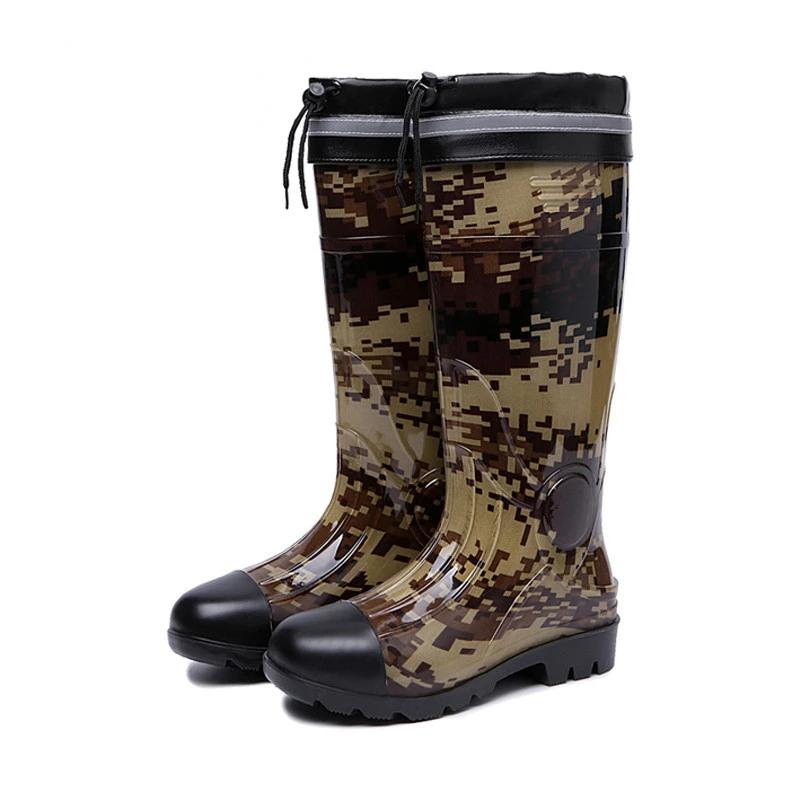 Rain Shoes Men's High Tube Fishing Boots Mining Camouflage Rain Boots Long Tube Rubber Shoes Anti Slip Waterproof Shoes