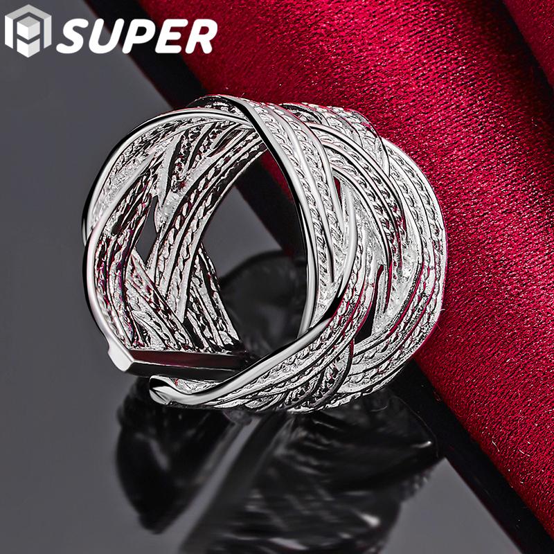 925 Sterling Silver Cross Weave Open Ring Jewelry