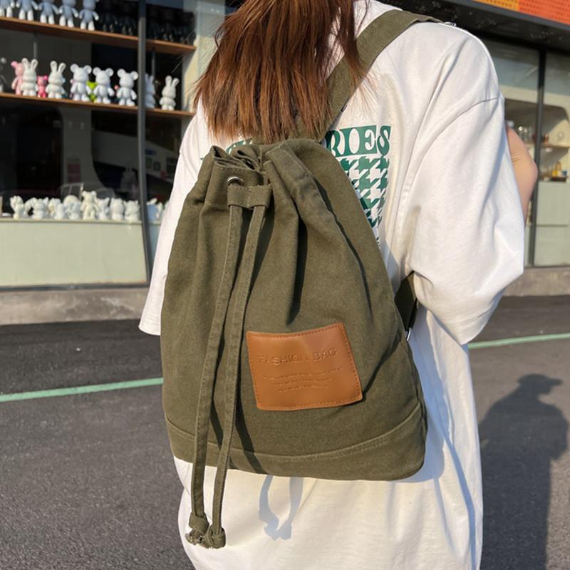 Large Capacity Canvas Drawstring Backpack College Student Ins Harajuku Shoulder Bag