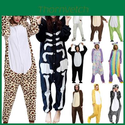 Hyggelig Unisex Voksen Dyre Flonel Onesie Kostume Pyjamas Med Sidelommer