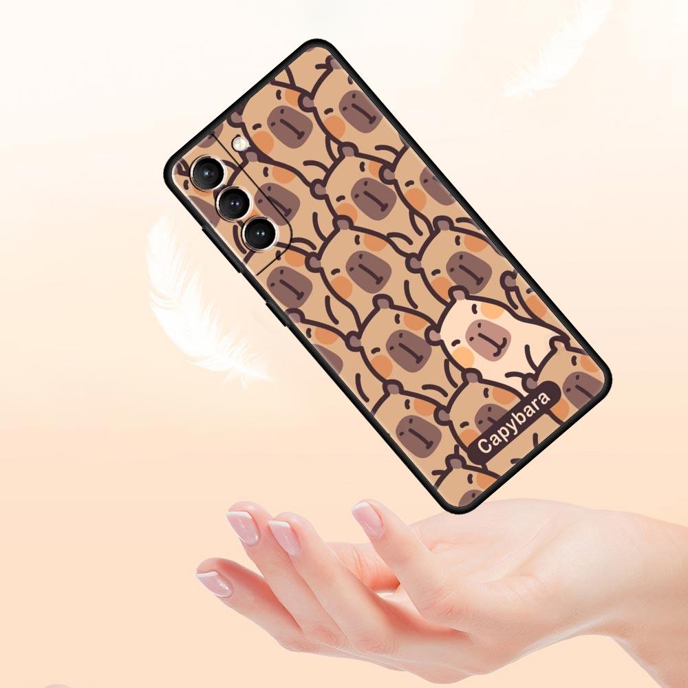 Cartoon Capybara Phone Case For Samsung Galaxy S26 Ultra S25 Plus S24 FE S23 S22 5G S21 S20 Cover Black Soft