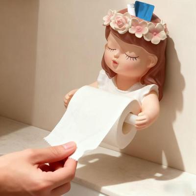 Niedliche Mädchen Toilettenpapierrollenhalter Skulptur Wandmontiertes Regal Lustig für
