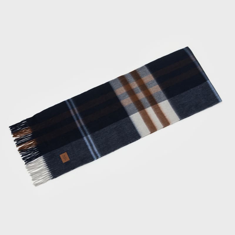 RECLOW MUNM CHECK CASHMERE 100% MUFFLER NAVY