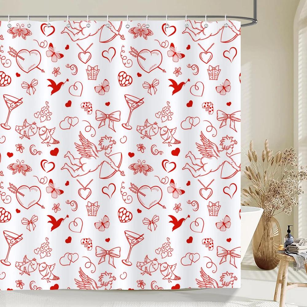 

3D Waterproof Shower Curtains Love Lover Pink Girl Bathroom Curtains Modern Printing Bath Curtains Decor Polyester Fabric W60H190(CM)-1 Pcs
