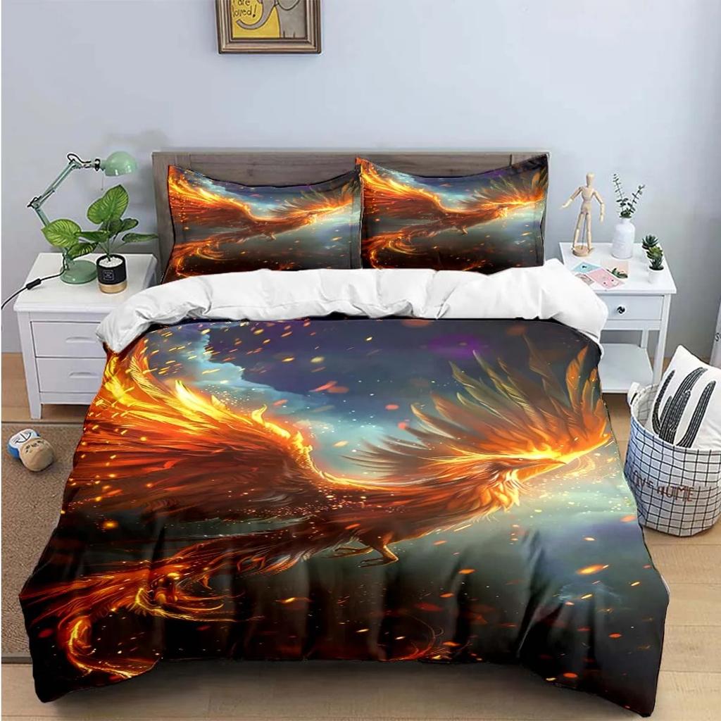 Fashion Popular Mythical Beast Phoenix Print Beding Sets Bed Suplies Set Soft Duvet Cover Bed Warm Comforter Set Beding Set High-End Premium Gift