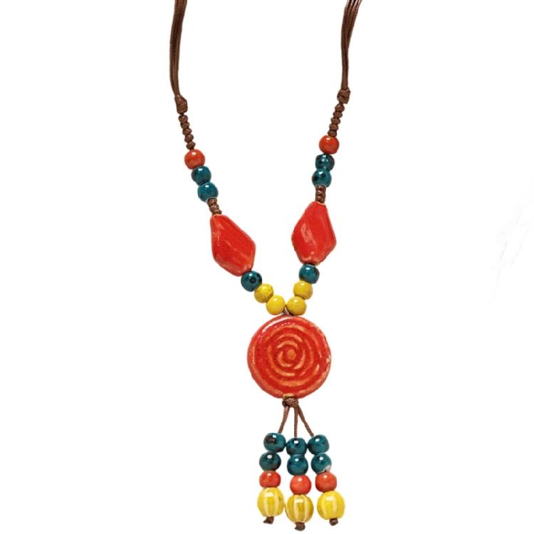 Delicate Ceramic Flower Beaded Necklace Handcrafted Retro Long Sweater Chain For Various Occasions