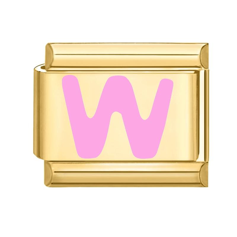 Vintage Y2K Pink 26 English Letters Gold Color Italian Charm Links Fit 9MM Bracelet Stainless Steel Making DIY Christmas Gifts