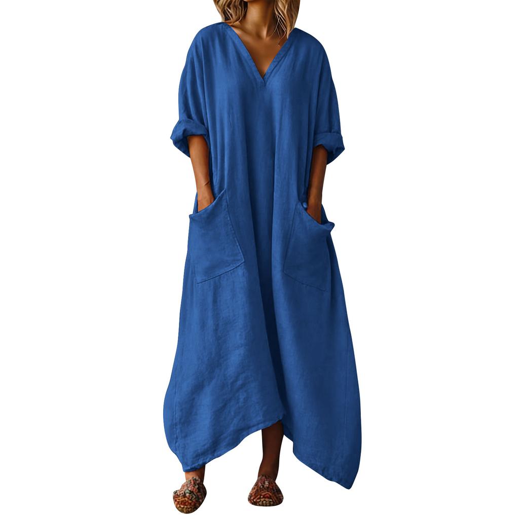 Women's V-neck Long Dress With Pockets