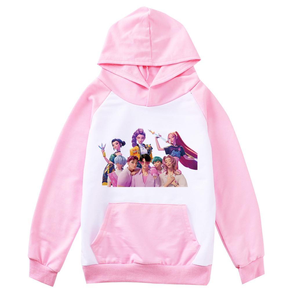 Kids Girls Anime Cartoon K-Pop Rumi Zoey Mira Printed Pocket Casual Long Sleeves Hoodies