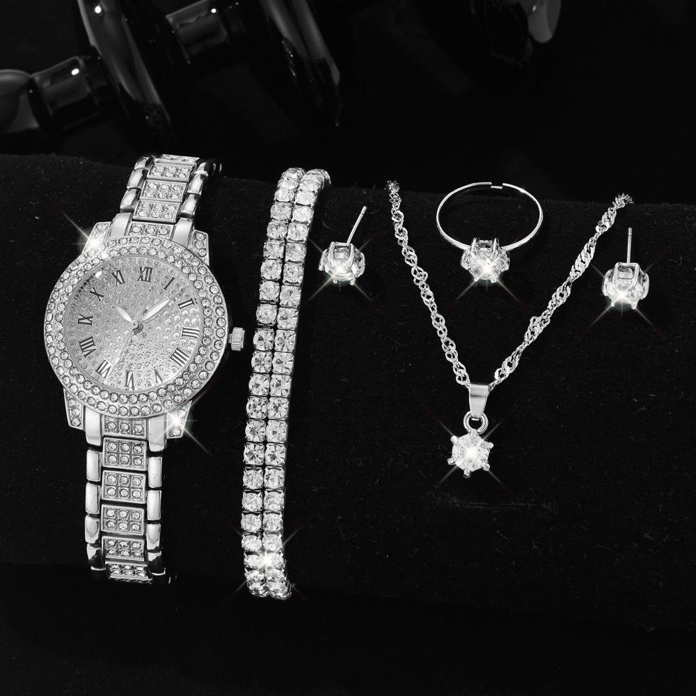 Ladies Watch Set, Steel Belt Full of Diamonds, High-end Quartz Watch Temperament, Business Leisure Watch Wholesale