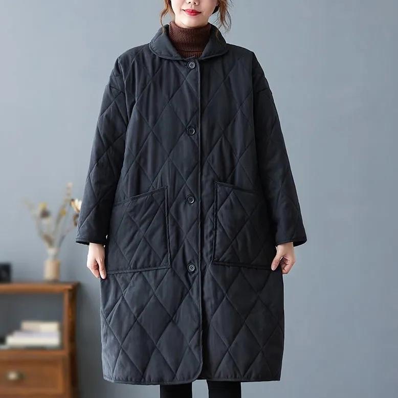 Women's Autumn Winter Diamond Plus Size Jacket Long Sleeve Mid-Length Warm Coat