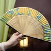 Landscape Handheld Folding Fan Hand Held Fabric Bamboos Fan Hollowed Hand Foldable Fan for Dancing Wedding Decorations