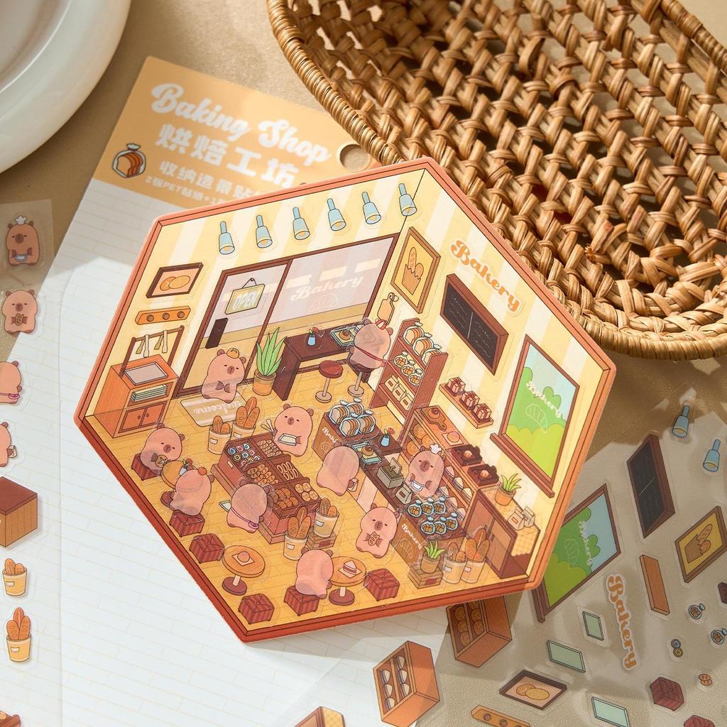 Kawaii Kapibala 3D Landscaping Stickers Cartoon Miniature Scene Visual Stacking Stickers Christmas Gift For Gift