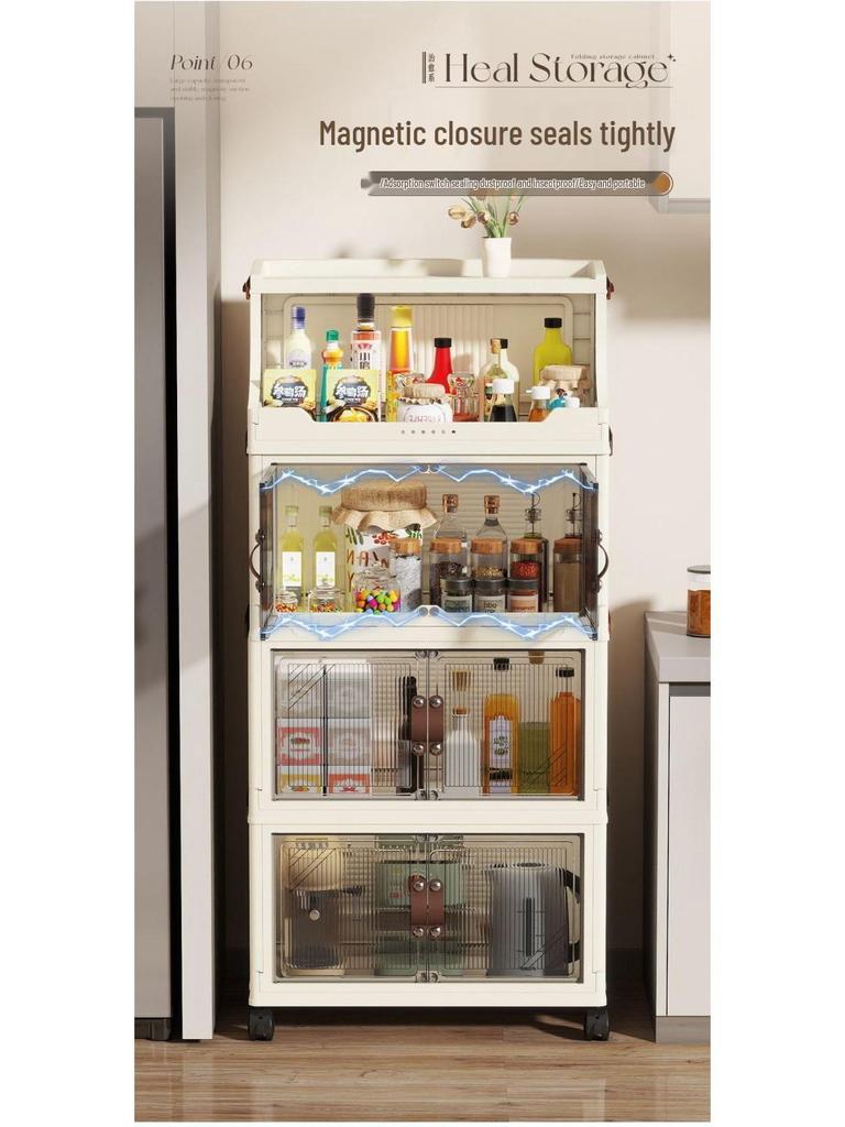 Multi-Layer Folding Bookcase with Wheels - Double Door, Moisture-Proof, Large Capacity, No Assembly Required.