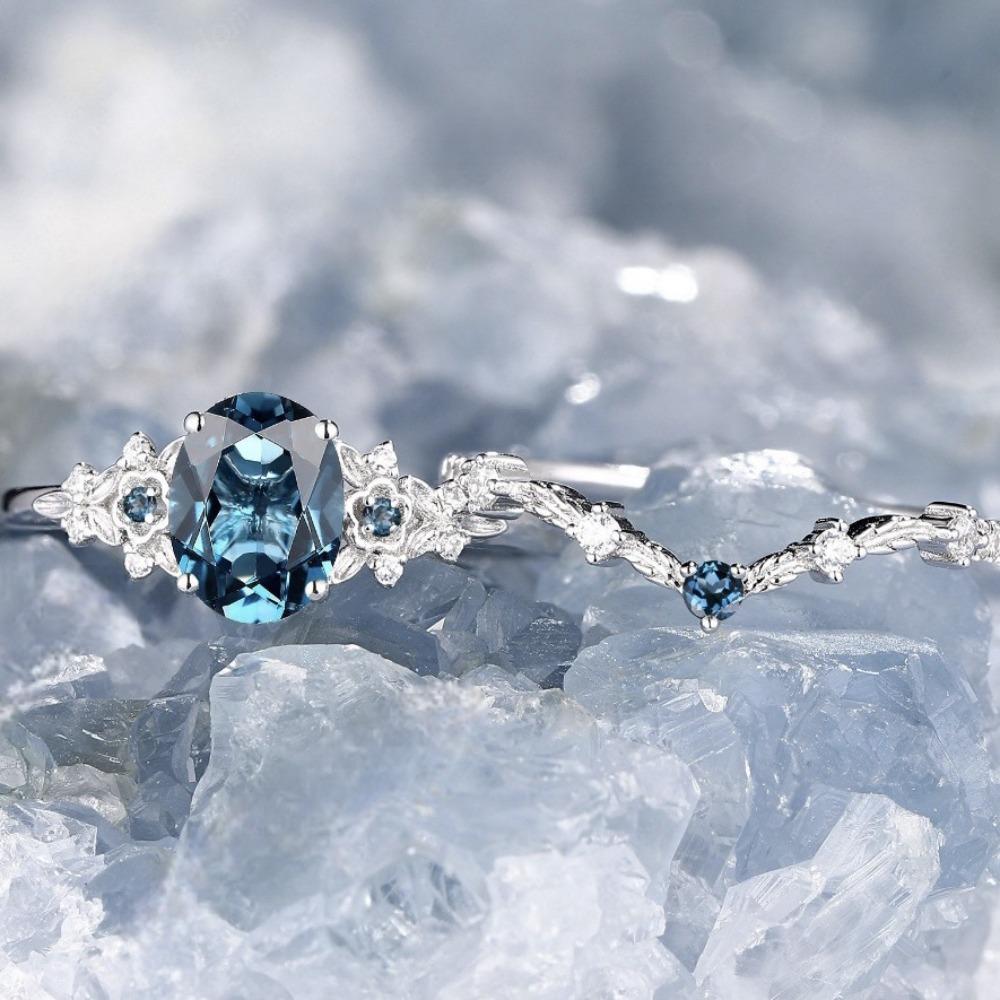 Luxury High-end European and American Rings Fashion Set Pair Ring Inlaid with Synthetic Alexandrite Ring