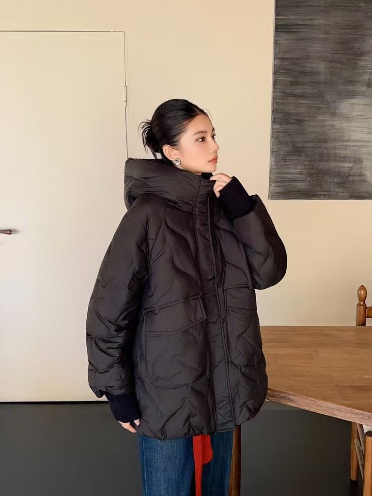 Autumn and winter new down jackets women's medium and long loose large size casual rubber fashion hooded jacket tide