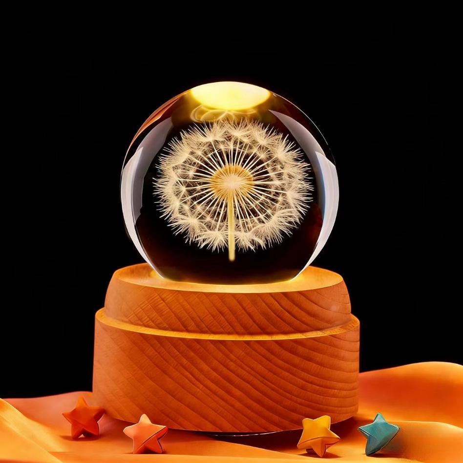 Dandelion Crystal Ball Night Light - Unique Gift for Girls' Birthdays & New Year Ornaments